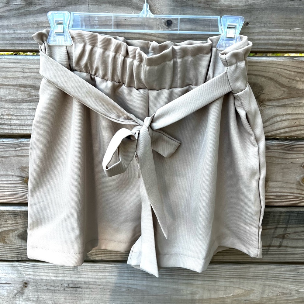 Retro Womans Shorts Plain Tie Bud Elastic Waist Regular Fitted Wide Leg Relaxed